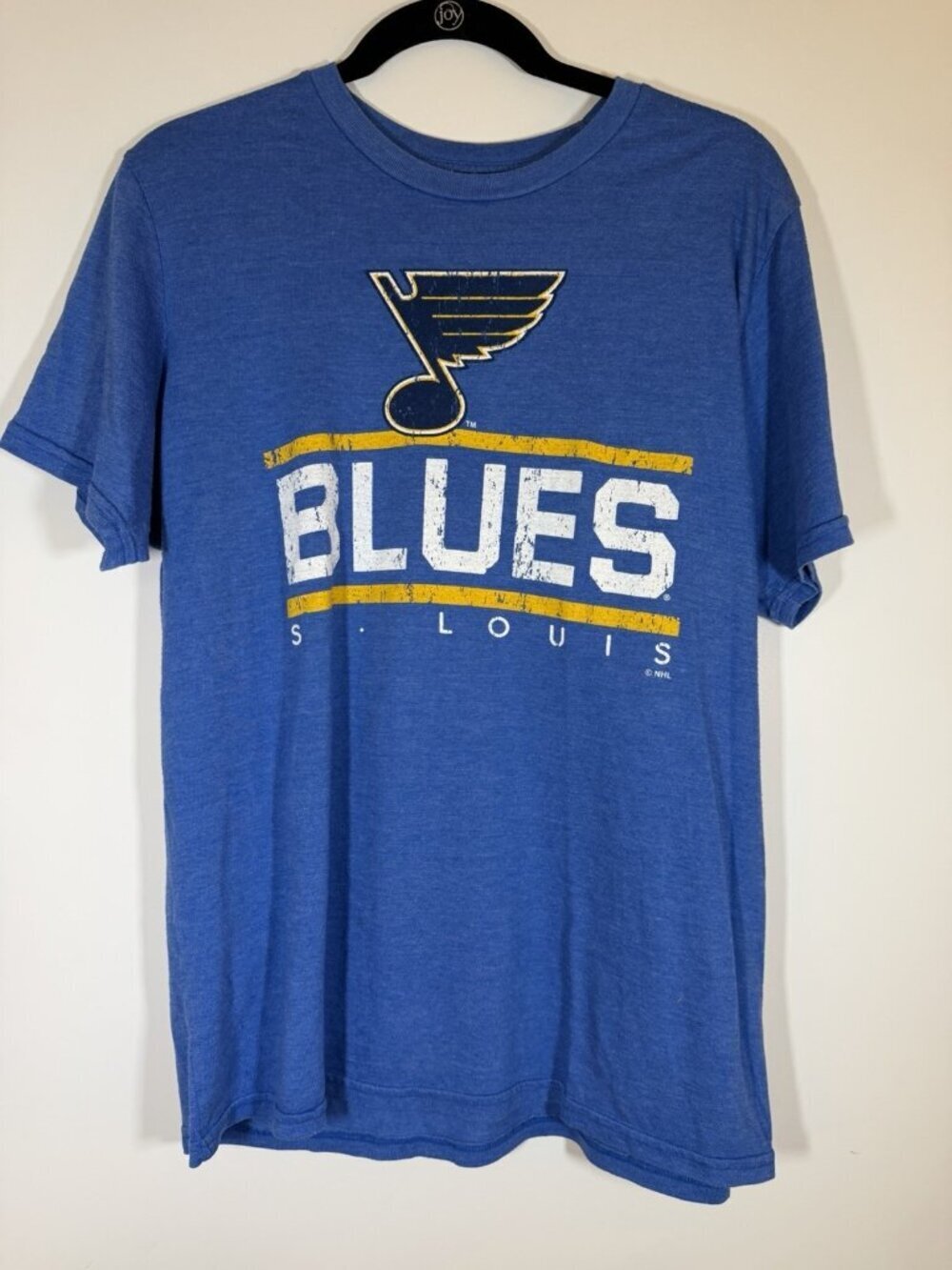 Majestic Threads St. Louis Blues NHL hockey blue distressed comfy tshirt L USA